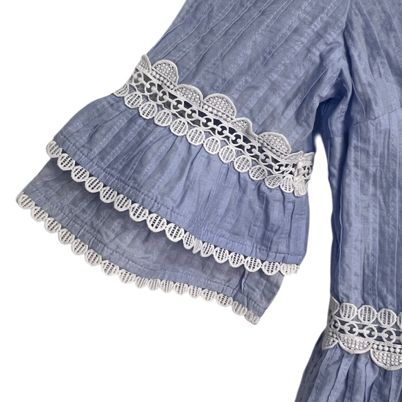 J Crew Blue Chambray Lace Peplum Blouse M Bell Sleeve Festival Cottagecore NWT - Picture 3 of 10